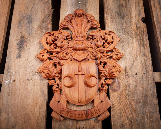 Custom Family Crest Wall Sign Carving - Family Name Sign - Established Date Sign - Wood Coat of Arms - Unique Handmade Gift