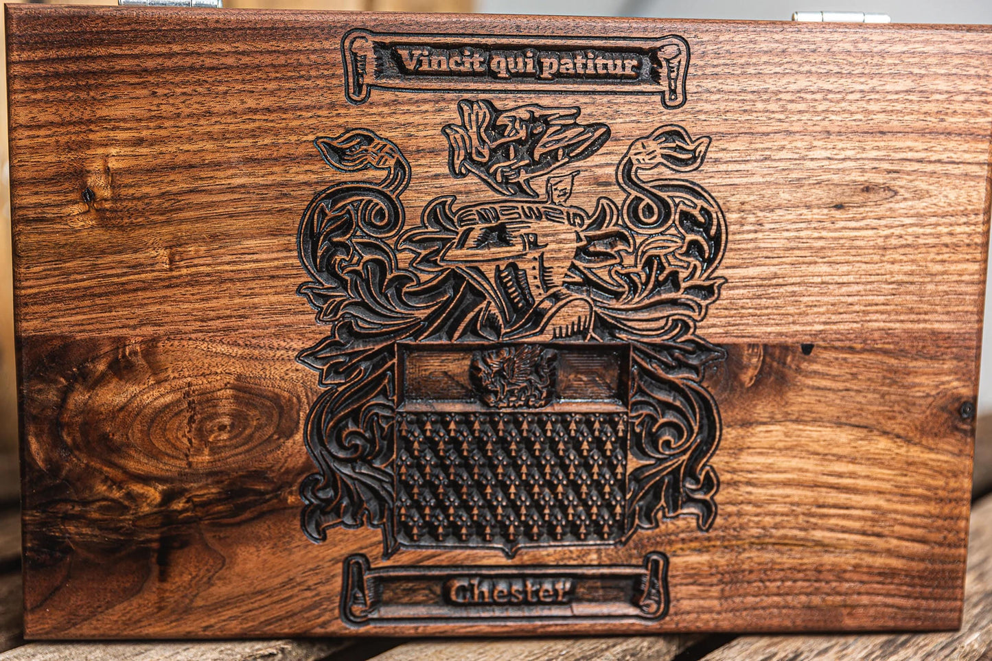 Family Crest Keepsake Box, Unique 5th Anniversary Gift for Him, Custom Handmade Gift