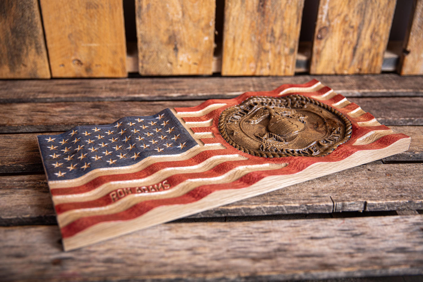 Personalized Military Wavy Flag, Retirement Gift, Graduation Present, Wood Plaque, Handmade Gift