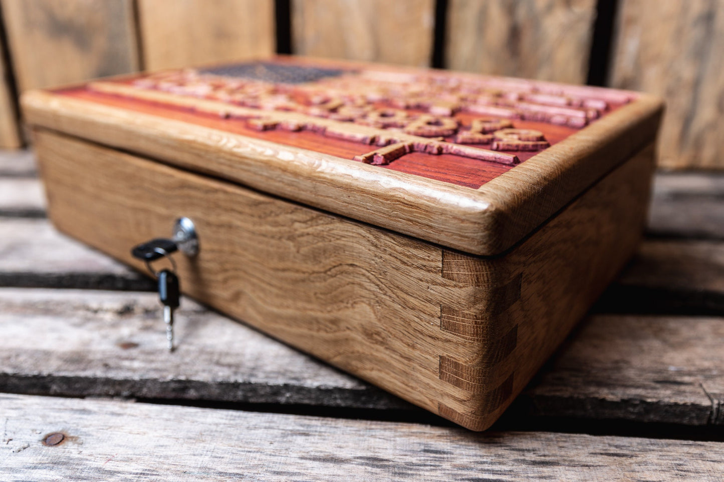 Oak American Flag Gun Concealment Case, Pistol Display Case, American Flag Box, Locking Concealment Box, Handmade, Second Amendment