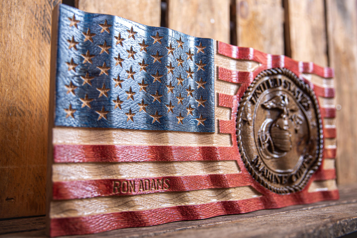 Personalized Military Wavy Flag, Retirement Gift, Graduation Present, Wood Plaque, Handmade Gift