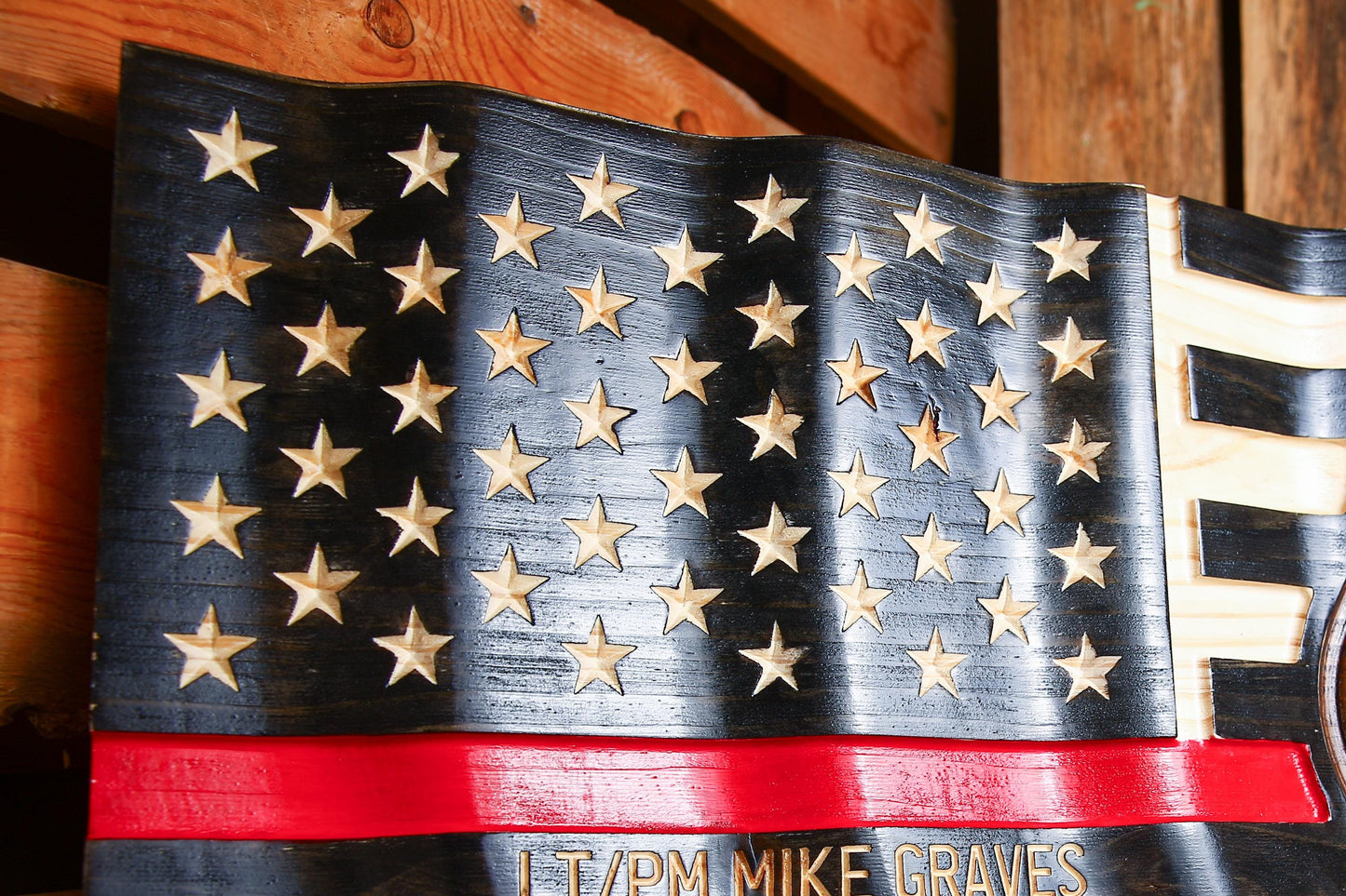 Personalized Firefighter Gift - Large Thin Red Line Flag with Custom Emblem - Unique Handmade Gift
