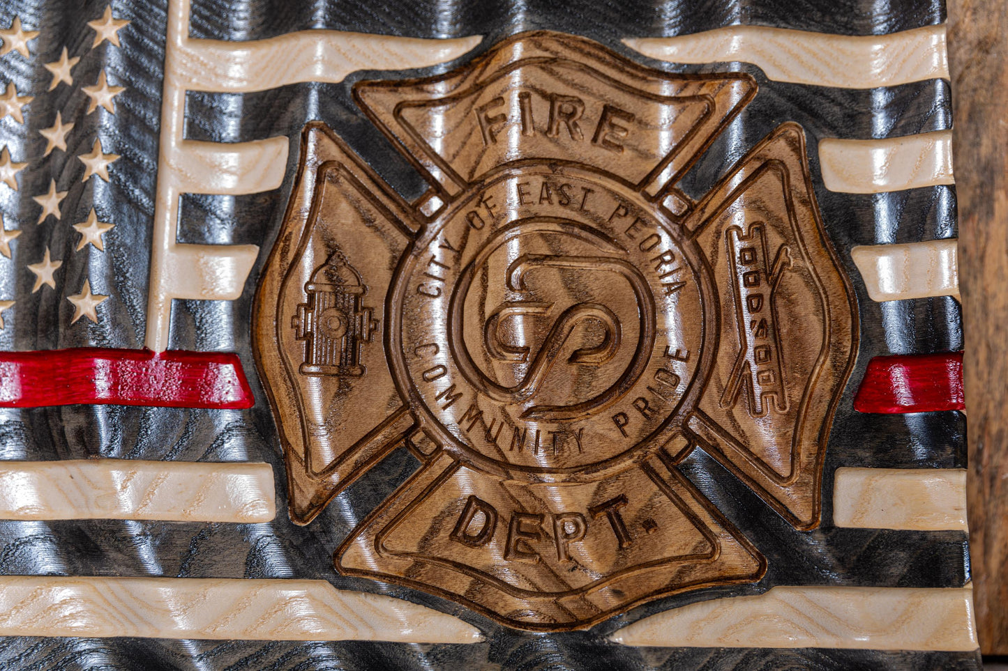 Personalized Firefighter Gift, Thin Red Line Flag with Custom Emblem, Unique Handmade Gift