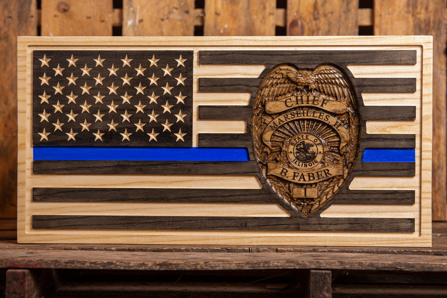 Unique Police Retirement Gift, Custom Thin Blue Line Flag with Personalized 3D Badge, Unique Handmade Gift
