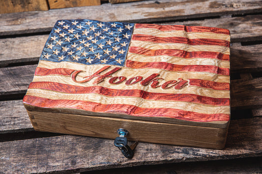 Custom American Flag Gun Safe | Pistol Case | Custom Handgun Case | Wood Gun Case | Custom Gun Cabinet | Unique Handmade Gift