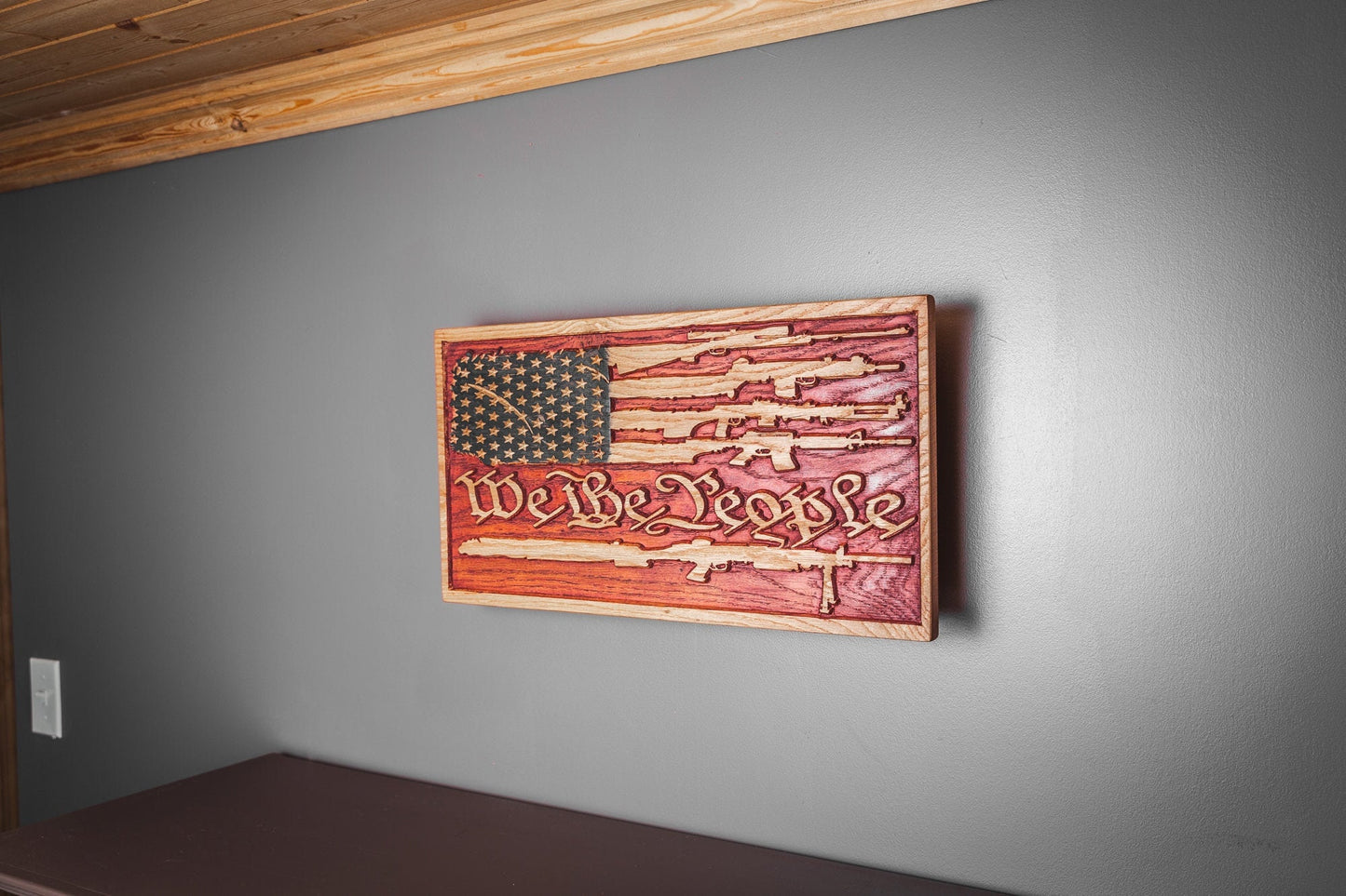 Wood American Flag Concealment Furniture, Hidden Gun Storage, Secret Compartment, Gun Cabinet, Pistol Case, Unique Handmade Gift