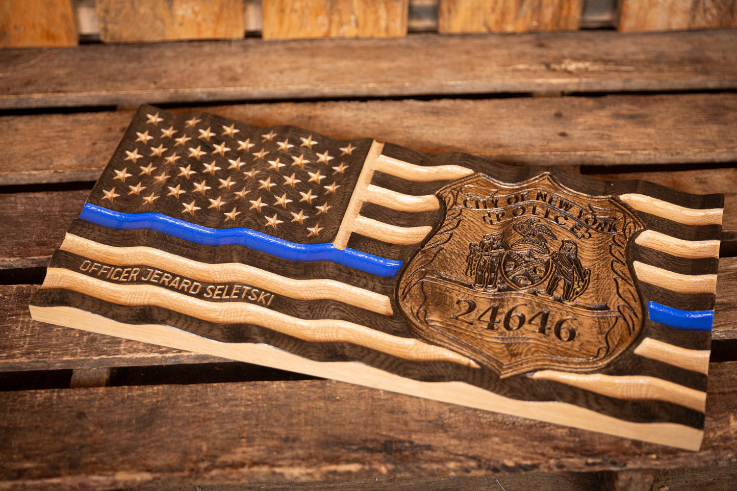 Ultimate NYPD Personalized Thin Blue Line Flag | Police Officer Gift | Badge | Police Retirement Gift | Police Graduation | New York