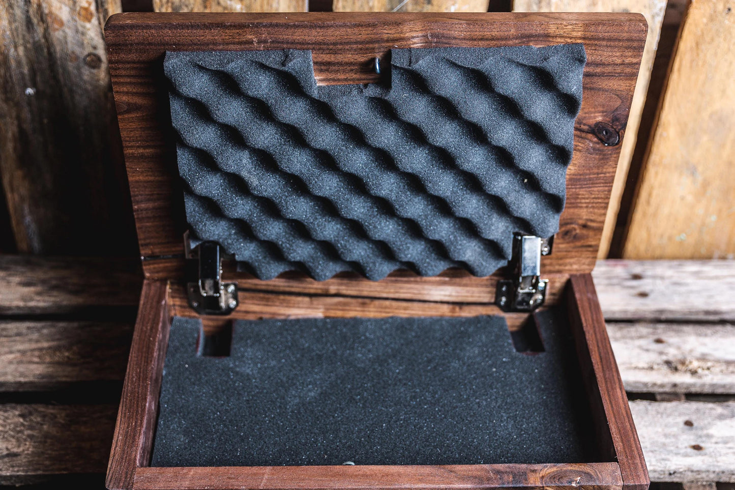 Unique Handmade Walnut Gun Case with 3D Relief Carved Lid