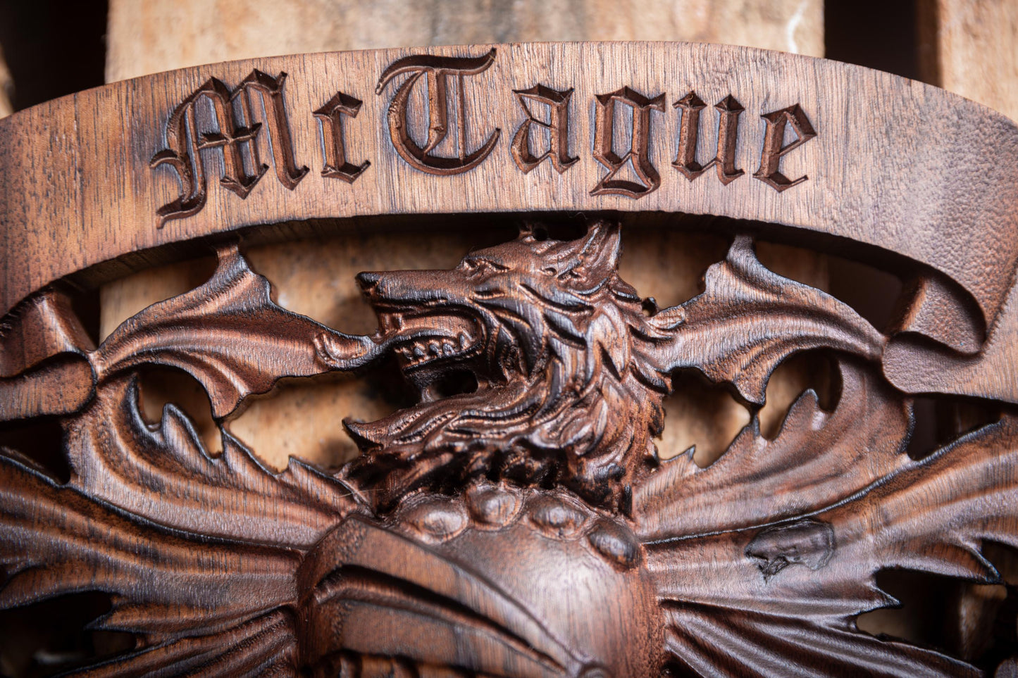 Custom Family Crest - Coat of Arms Wood Carving - Unique Handmade Gift