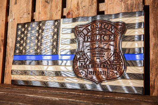 Ultimate Police Officer Gift | Wavy Thin Blue Line Flag | Custom Badge | Police Academy Graduation | Unique Handmade Gift