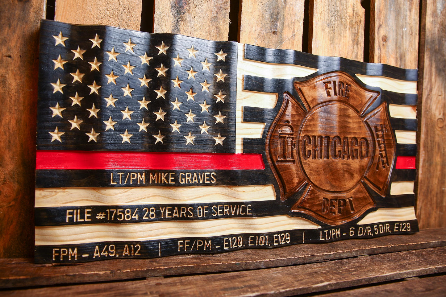 Personalized Firefighter Gift - Large Thin Red Line Flag with Custom Emblem - Unique Handmade Gift
