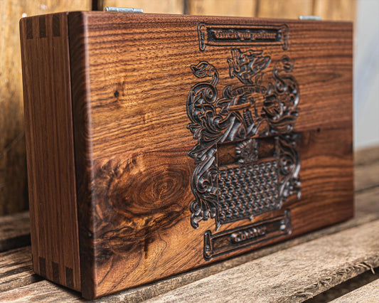 Family Crest Keepsake Box, Unique 5th Anniversary Gift for Him, Custom Handmade Gift