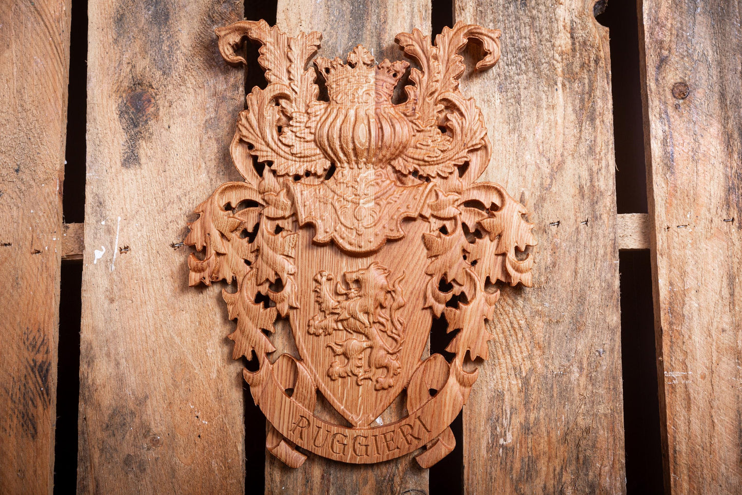 Custom Family Crest Wall Sign Carving - Family Name Sign - Established Date Sign - Wood Coat of Arms - Unique Handmade Gift
