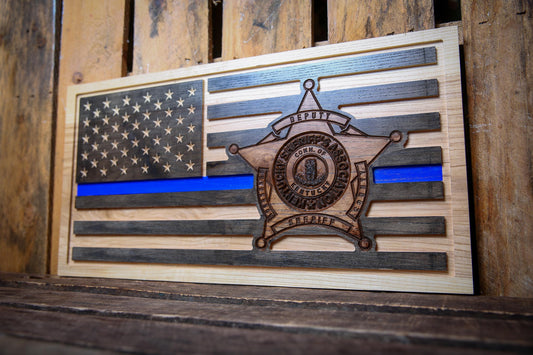 Personalized Police Retirement Gift, Custom Thin Blue Line Flag, Unique Handmade Gift
