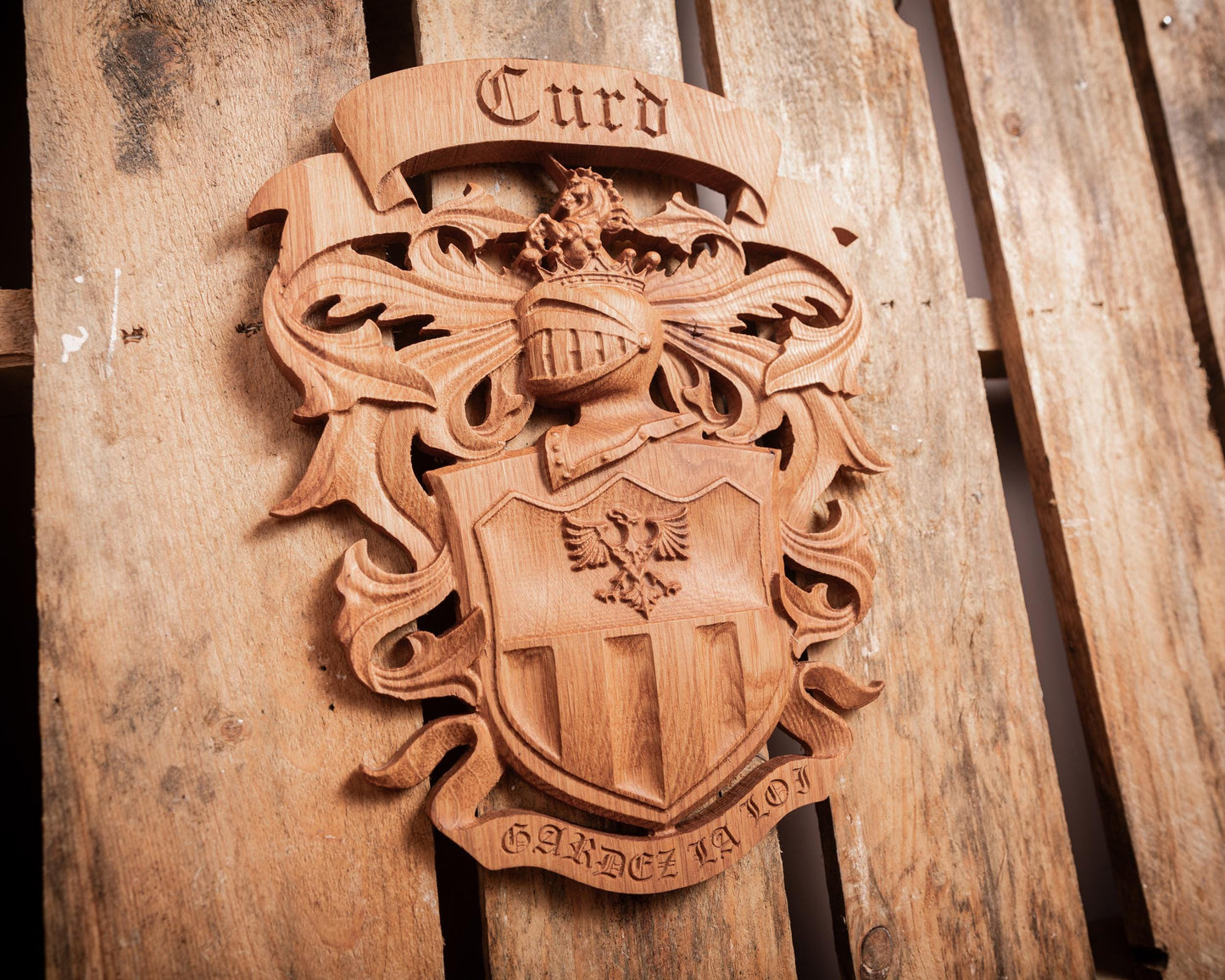 Custom Family Crest - Coat of Arms Wood Carving - Unique Handmade Gift