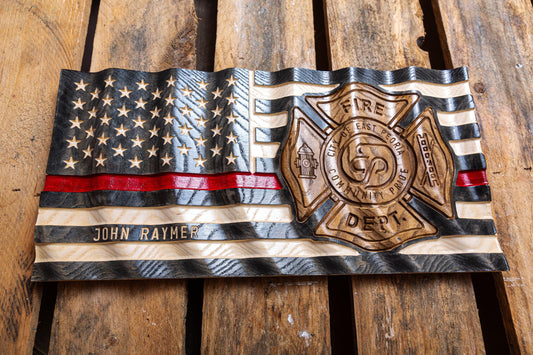 Personalized Firefighter Gift, Thin Red Line Flag with Custom Emblem, Unique Handmade Gift