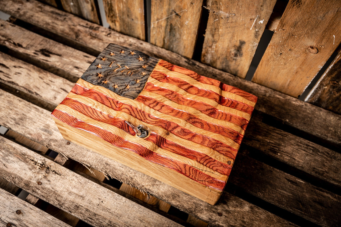 Custom Betsy Ross American Flag Gun Safe | Pistol Case | Custom Handgun Case | Wood Gun Case | Custom Gun Cabinet | Second Amendment